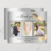 バジェット結婚のシルバー金ゴールド写真サンキューカード (正面/裏面)