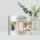 バジェット結婚のシルバー金ゴールド写真サンキューカード (スタンド正面)