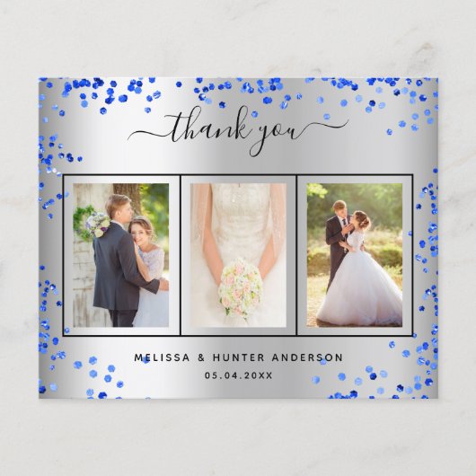 バジェット結婚のシルバ王室のー写真サンキューカード (正面)