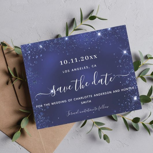 バジェット結婚のネイビー青グリッター輝く救日付