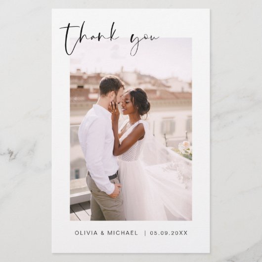 バジェット結婚のミニマル写真サンキューカード (正面)