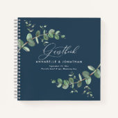 バジェット結婚のユーカリのラスティックブルーゲストブック ノートブック (正面)