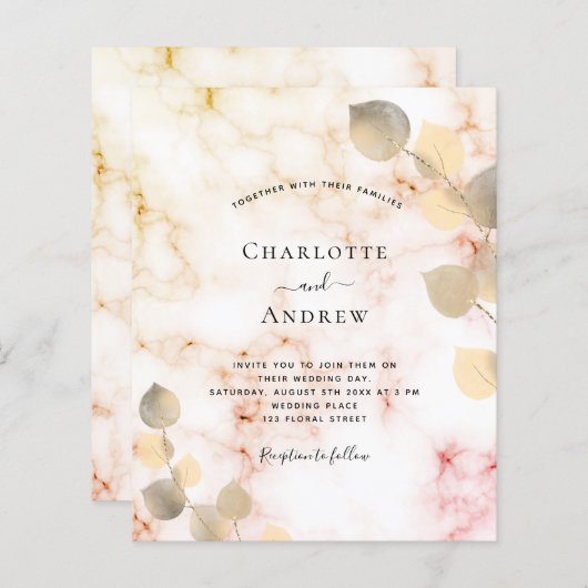 バジェット結婚のユーカリの黄金の大理石の葉 (正面/裏面)