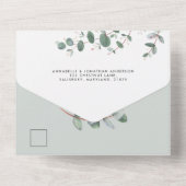 バジェット結婚のユーカリプタス植物学招待状+ rsvp オールインワン招待状 (裏面)