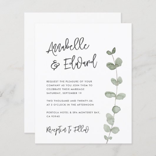 バジェット結婚のユーカリ詳細、招待 (正面/裏面)