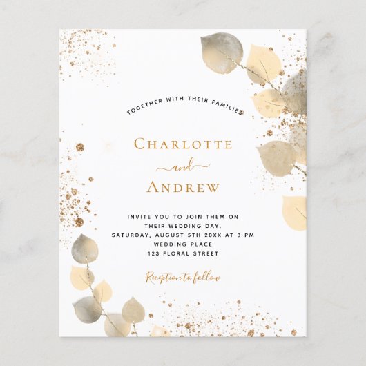 バジェット結婚のユーカリ黄金の錆の招待 (正面)