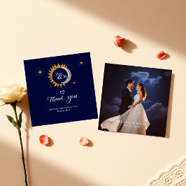 バジェット結婚の写真Sun Moon Monogram Thank You ノートカード