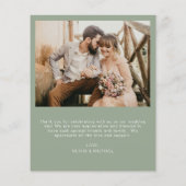 バジェット結婚の感謝Sageグリーンフォトカード (裏面)