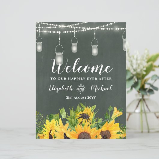 バジェット結婚の歓迎サインひまわり黒板 (スタンド正面)