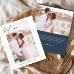 バジェット結婚ズのネイビーブルーの写真サンキューカード チラシ<br><div class="desc">フロント結婚とバックに写真がある予算のサンキューカード。サンキューカードにはモダン、ミニマルなモダン結婚式日のお祝いの後に使用するエレガント、シンプルと使用する手で文字のキュラシンプルシックスクリプトのタイポグラフィが含まれている。</div>