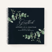 バジェット結婚ズのユーカリプタスのラスティックブラックゲストブック ノートブック (正面)