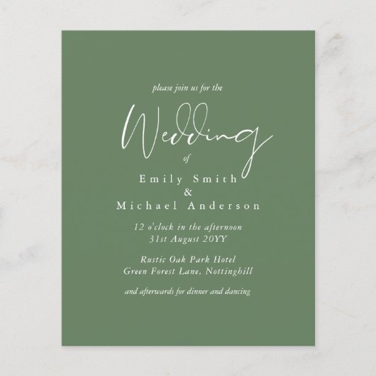 バジェット結婚ズカラーズグリーンセージオリーブ招待状 (正面)