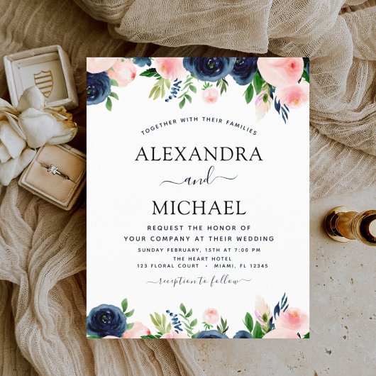 バジェット結婚ズネイビーブルー赤面ピンクフローラ