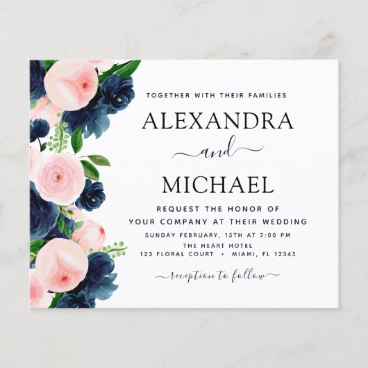 バジェット結婚ズネイビーブルー赤面ピンクフローラ (正面)