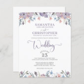 バジェット結婚ズパープルウォーター色フローラ招待状 (正面/裏面)