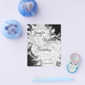 バジェット結婚ズブラック&ホワイトフローラ招待状 チラシ (シングル)