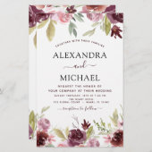 バジェット結婚ズブルガンディーピンクフローラ招待状 (正面/裏面)