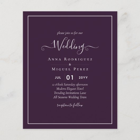 バジェット結婚ズプラムパープルモノクロシンプル チラシ (正面)