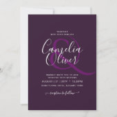 バジェット結婚ズプラムパープルモノクロシンプル 招待状 (正面)