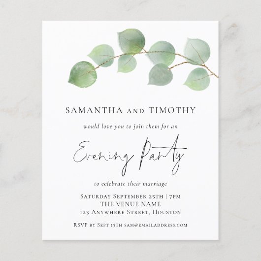 バジェット結婚ズユーカリ夕べパーティー招待状 (正面)