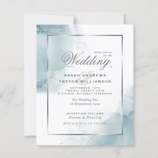 バジェット結婚ズ淡い色のアクアティール（緑がかった色）シルバー抽象芸術 (正面)