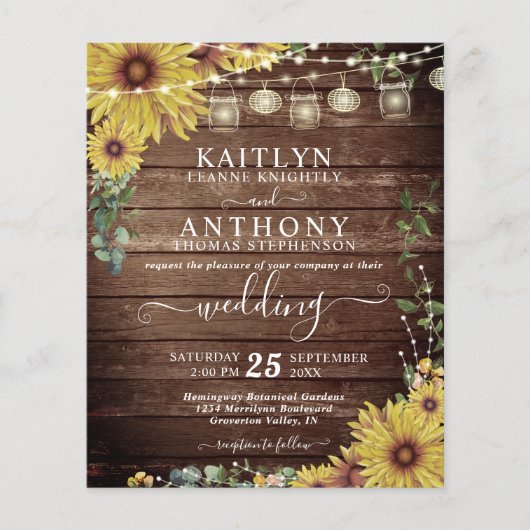 バジェット結婚ズ素朴ウッドひまわりライトジャー (正面)