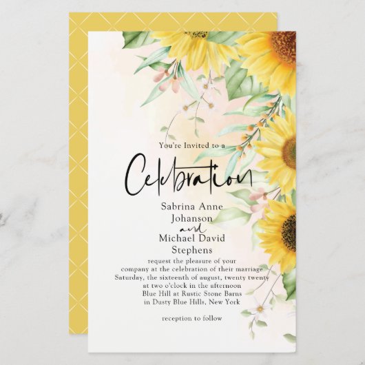 バジェット結婚ズ素朴ゴールデンイエローサンフラワー (正面/裏面)