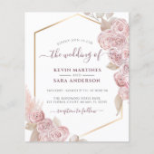 バジェット結婚ズ赤面ピンクフローラ金ゴールド招待状 (正面)