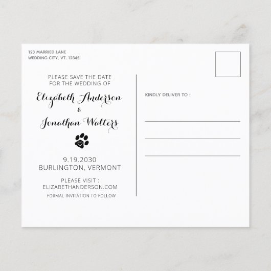 バジェット結婚ドッグの写真日付はがきを保存 (裏面)