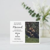 バジェット結婚ドッグの写真Save the Date Card ポストカード (スタンド正面)