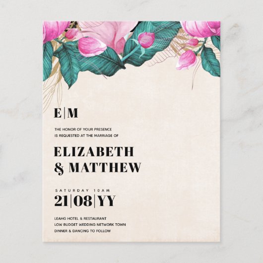 バジェット結婚ピンク牡丹のオールインワン チラシ (正面)