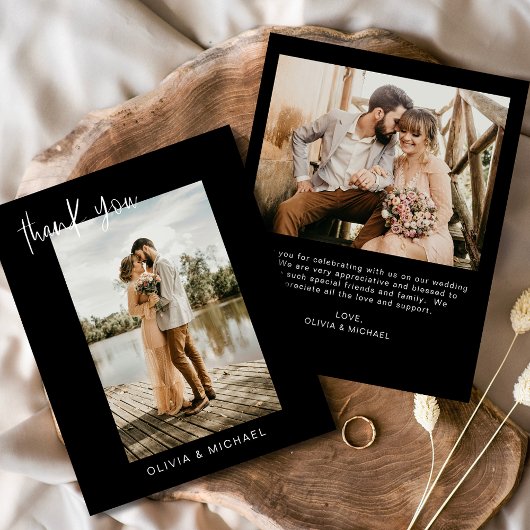 バジェット結婚ブラックの写真サンキューカード