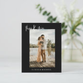 バジェット結婚ブラックの写真サンキューカード (スタンド正面)