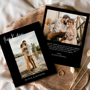 バジェット結婚ブラックの写真サンキューカード チラシ