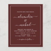 バジェット結婚ブルゴーニュとフォト招待状 (正面)