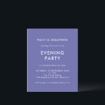 バジェット結婚ブルーの夕べパーティー招待状<br><div class="desc">より小さいサイズ4.5 x 5.6インチ半光沢110ポンドの重量に代わるコストのBUDGETの値は、ポストカードと同様の厚さ（ただし、ポストカードとして使用するには適さない）。1枚につき1枚の招待状がある。シンプルブルー結婚の夕べパーティー招待状。ペリウィンクルブルーバイオレットの背景に。詳細に文字をパーソナライズする簡単と、必要な各面のタイポグラフィと背景の色を変更するもしは、さらにオプションを使用して任意の選択に変更カスタマイズできます。</div>