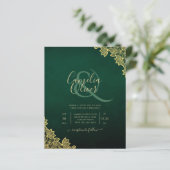 バジェット結婚式招待状エメラルドグリーン金ゴールドレース (スタンド正面)