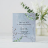バジェット結婚式招待状ダスティブルーオリーブ葉ズ (スタンド正面)
