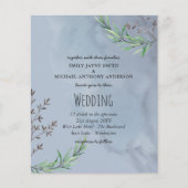 バジェット結婚式招待状ダスティブルーオリーブ葉ズ (正面)