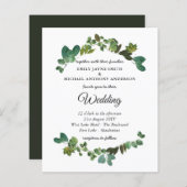 バジェット結婚式招待状ボタニカルグリーン葉ズ (正面/裏面)