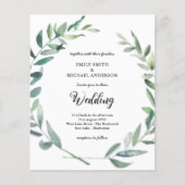バジェット結婚式招待状モダンオリーブ葉 (正面)