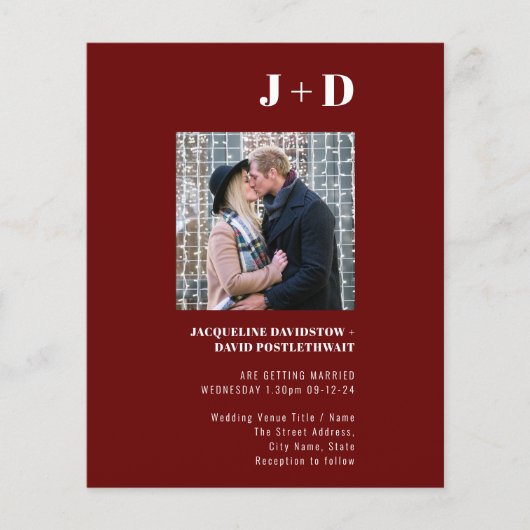 バジェット結婚式招待状モダンブルゴーニュ写真 チラシ (正面)