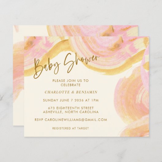 バジェット絵を描抽象芸術スワールピンク赤ちゃんシャワーカード (正面/裏面)