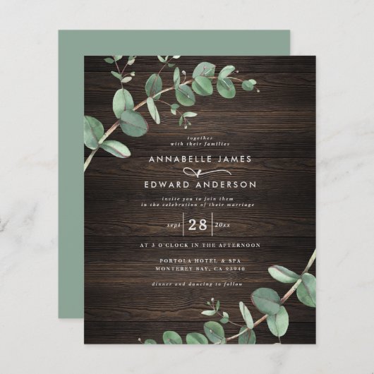 バジェット緑のユーカリ暗黒木材の素朴結婚な (正面/裏面)