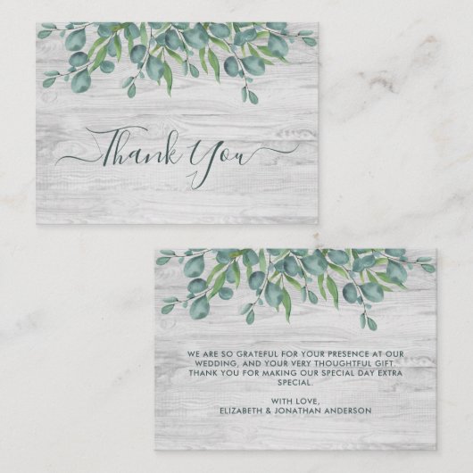 バジェット緑のユーカリ結婚プスのサンキューノート ノートカード (正面/裏面)