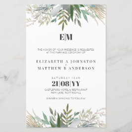 バジェット緑葉のタイポグラフィ結婚式の招待