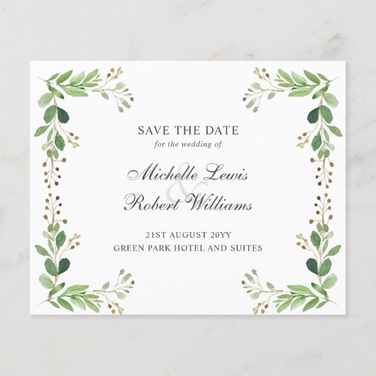 バジェット緑葉の夏の結婚式の日付を保存 (正面)