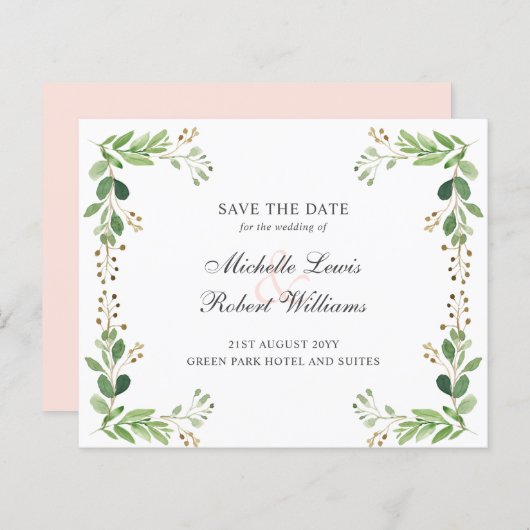 バジェット緑葉の夏の結婚式の日付を保存 (正面/裏面)