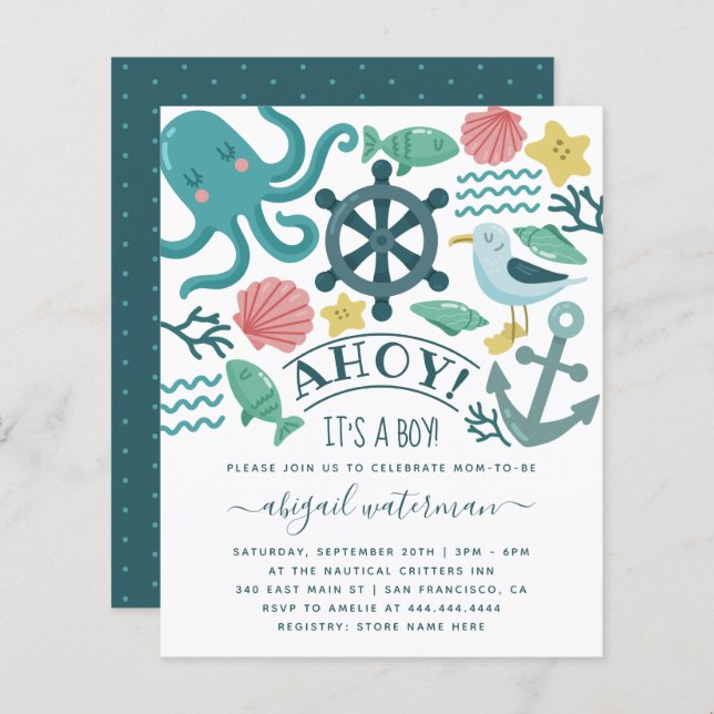 バジェット航海のシークリッターボーイベビーシャワー (正面/裏面)