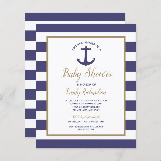 バジェット航海のドライブバイベビーシャワー招待状 (正面/裏面)